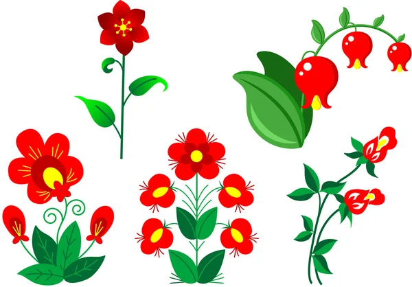 Conjunto de flores vermelhas — Vetor de Stock
