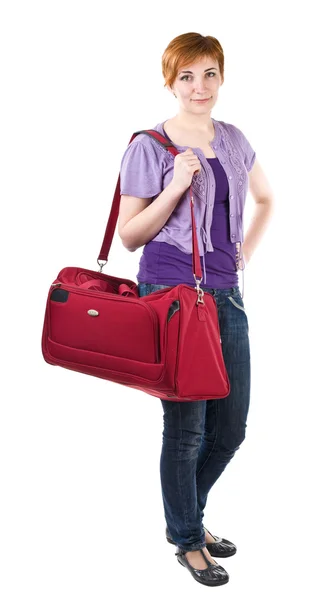 Дівчина з червоною сумкою — стокове фото