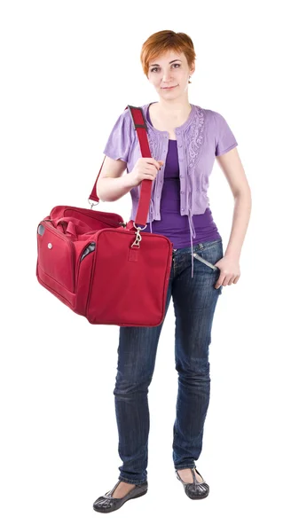 Kırmızı çantalı kız — Stok fotoğraf