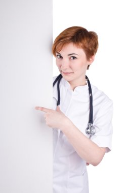 Young medic with blank whiteboard clipart