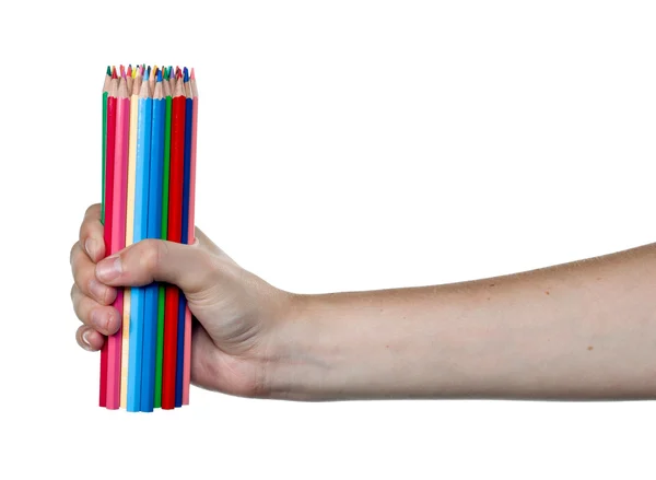Lápices de color en la mano — Foto de Stock