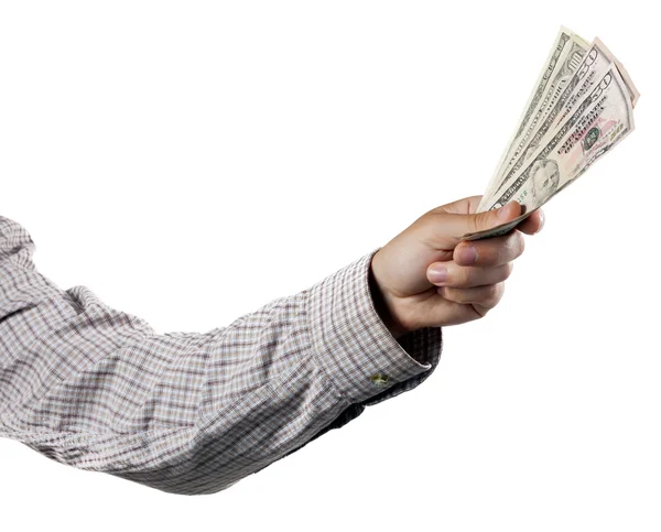 Dinheiro em Mão isolado em branco — Fotografia de Stock