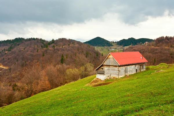 Single house on grass field — Stock Photo, Image