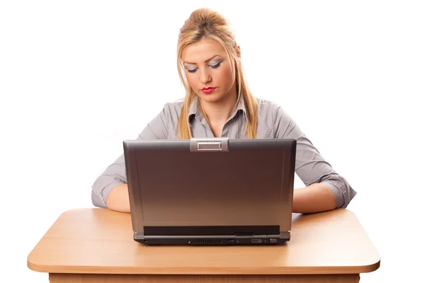 Üzleti hölgy dolgozik laptop — Stock Fotó
