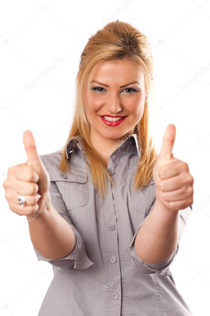 Business lady thumbs up