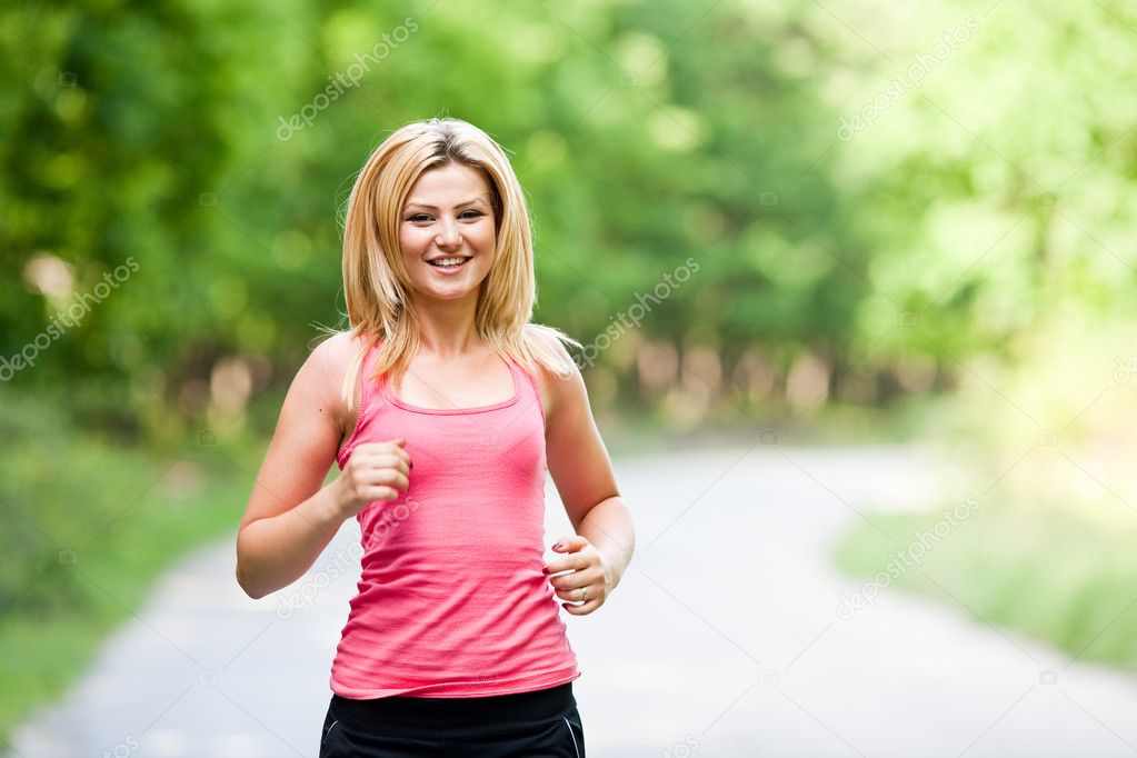 Blonde lady running