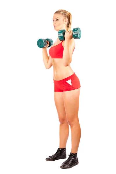 Frau macht Fitness mit Gewichten — Stockfoto