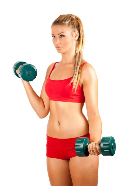 重みを持つトレーニングをやっている女性 — ストック写真