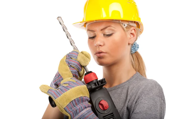 Lady byggnadsarbetare — Stockfoto