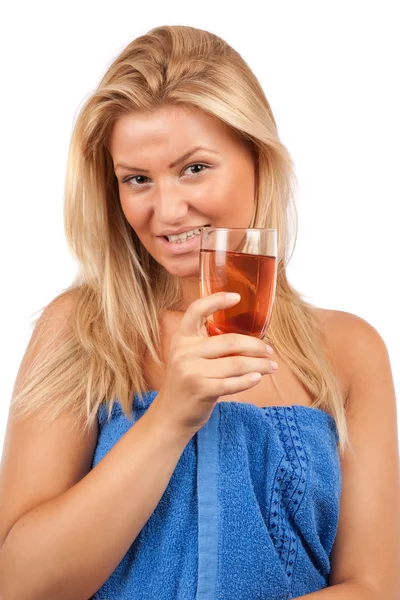 Young lady drinking soda — Stock Photo, Image