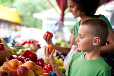 Cute boy at the farmer's market clipart