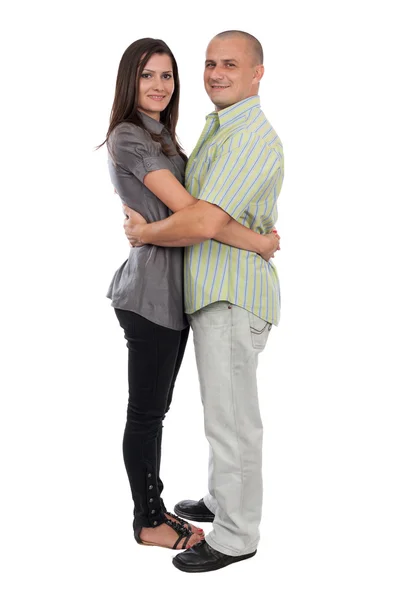 Jovem casal atraente isolado no branco — Fotografia de Stock