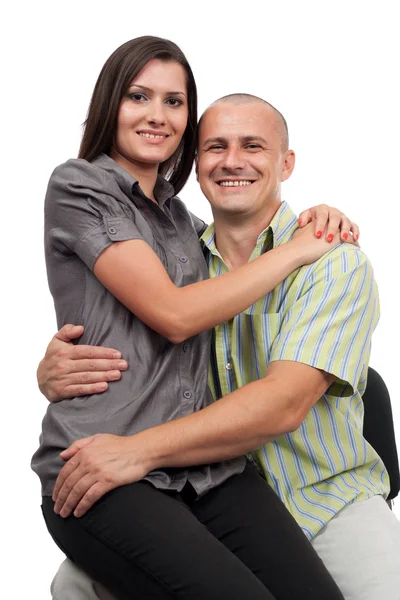 Jovem casal atraente isolado no branco — Fotografia de Stock