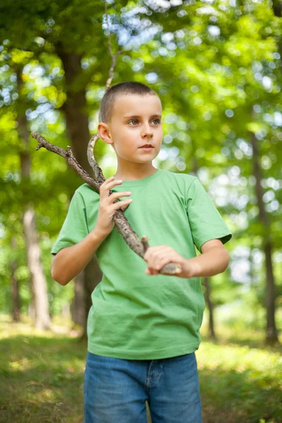 Séta az erdőben Aranyos fiú — Stock Fotó