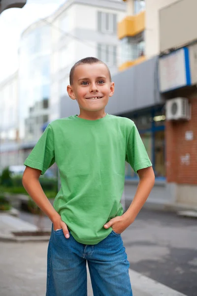 Cute boy in town — Stock Photo, Image