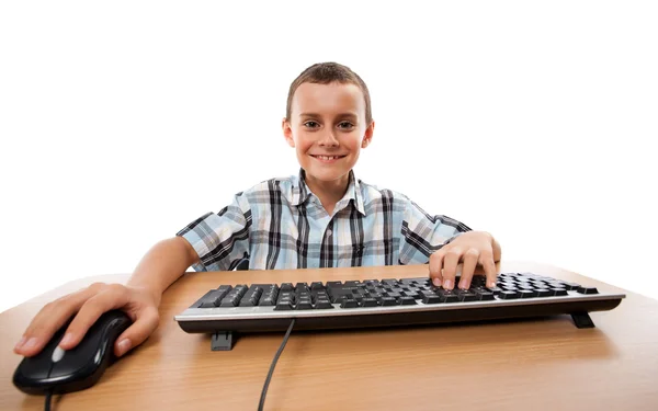 Kid med tangentbord och mus — Stockfoto