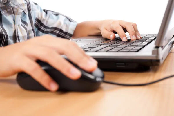 Niño usando el ratón y el teclado Imagen De Stock
