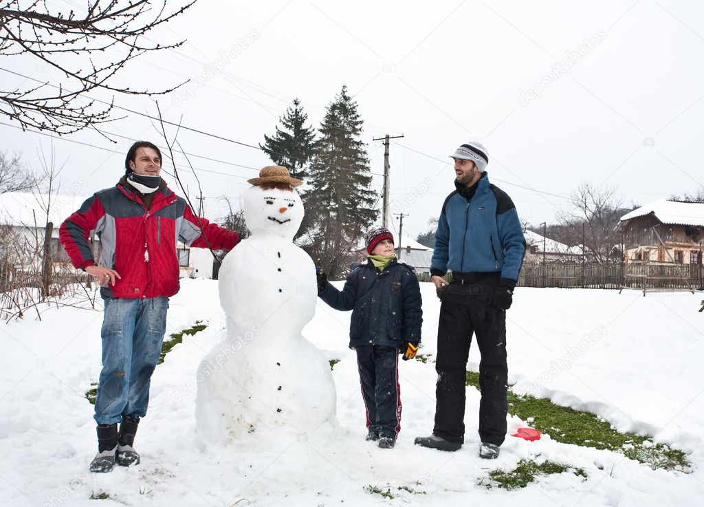 Three boys and the snowman