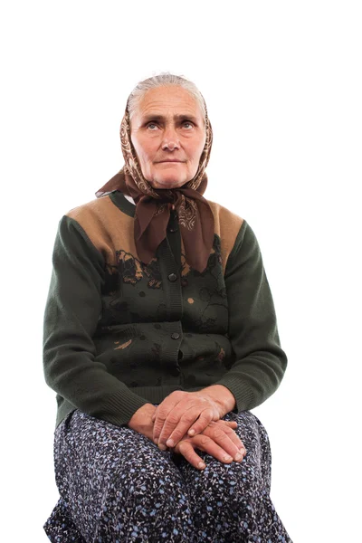 Ηλικιωμένη γυναίκα απομονωμένη στα λευκά — Φωτογραφία Αρχείου