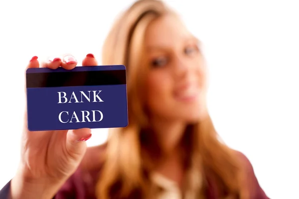 Obchodnice s bankovní kartou — Stock fotografie