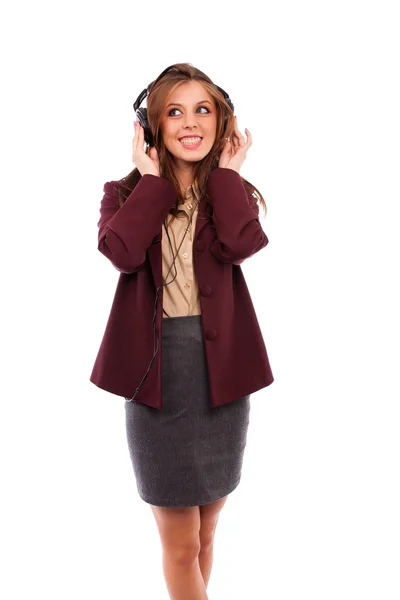 Joven mujer de negocios con auriculares — Foto de Stock