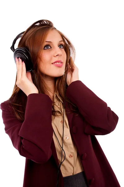 Junge Geschäftsfrau mit Kopfhörern — Stockfoto