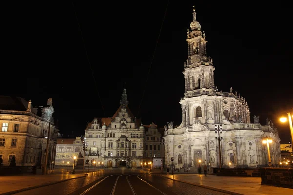 Dresden på natten Stockbild