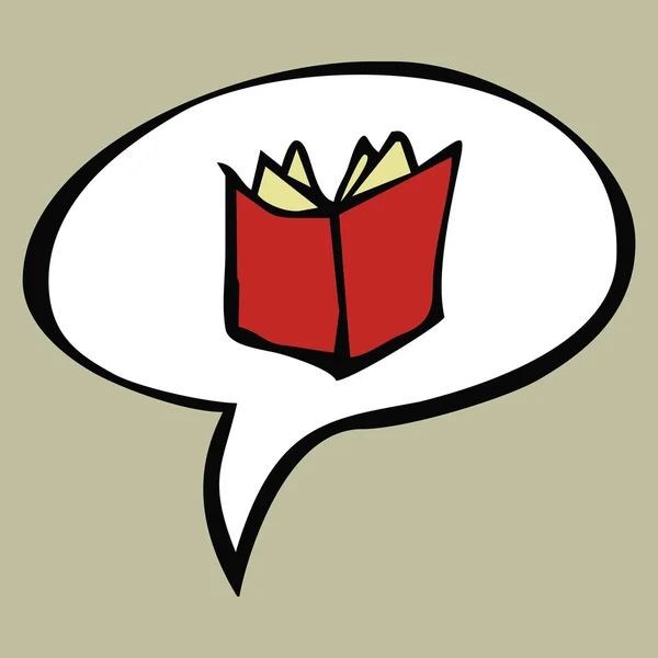 Desenhos animados livro aberto vermelho em balão de texto —  Vetores de Stock