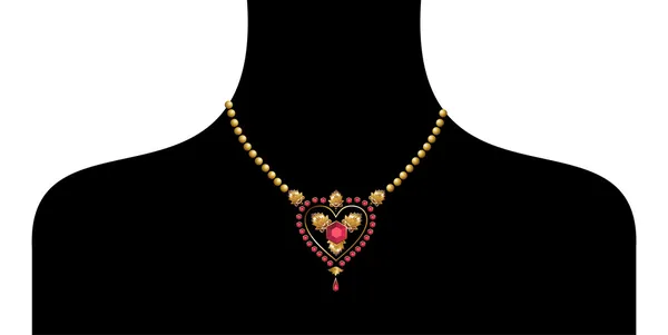 Kvinnliga siluett med guld halsband — Stock vektor