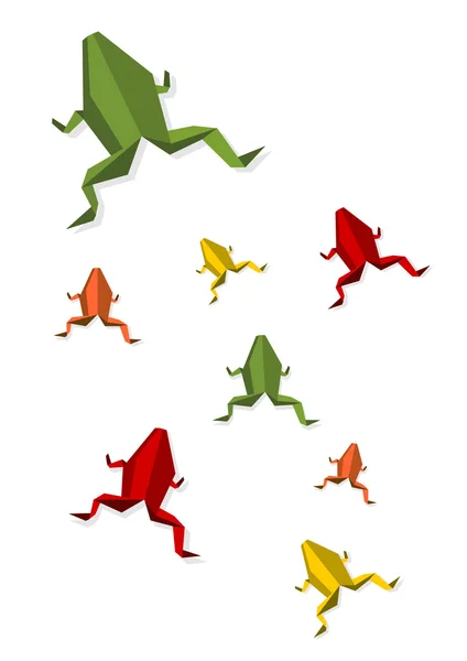 Gruppo di varie Origami rana — Vettoriale Stock
