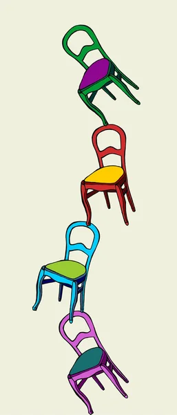Juggling chairs in balance — Stock Vector