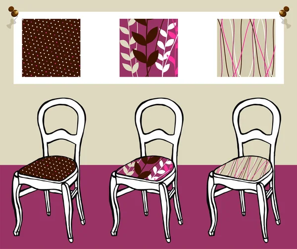 Drei gepolsterte Stühle — Stockvektor