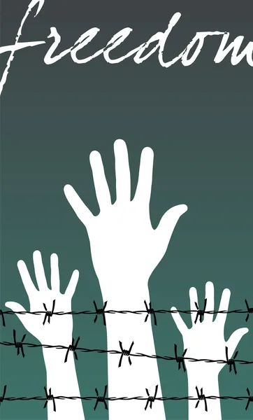 Les mains derrière une prison de barbelés — Image vectorielle