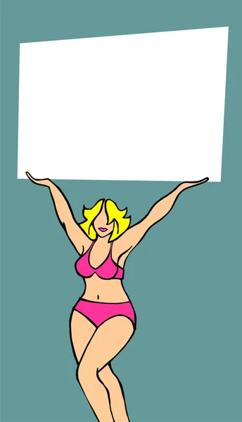 Fat blondie girl showing a blank banner — Stock Vector