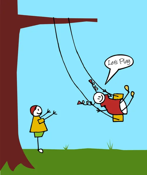 Kids swinging in the garden — Stock Vector