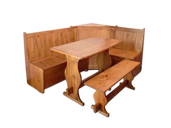 Обідній дерев'яний стіл ізольований над білим — стокове фото