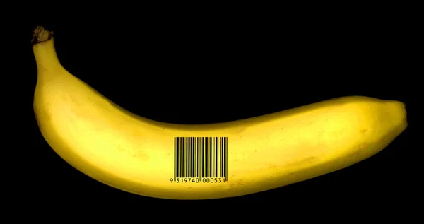 Banane mit Strichcode — Stockfoto