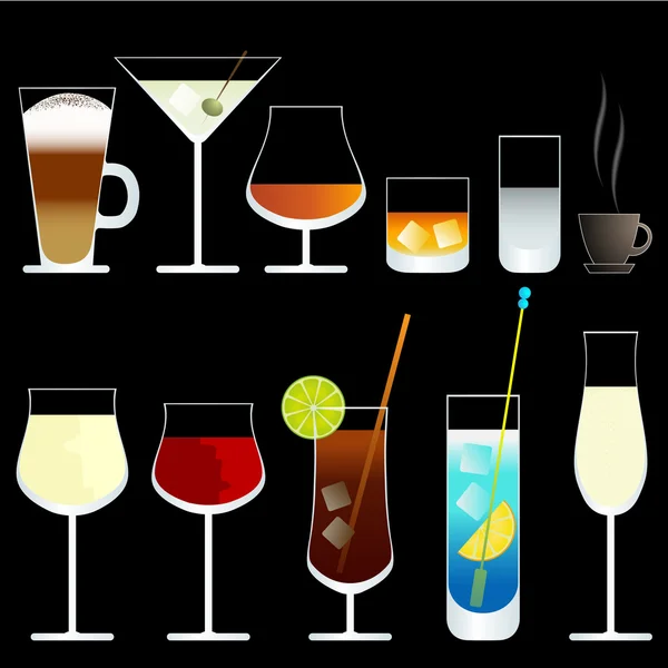Vector wine and cocktail glasses — Stock Vector