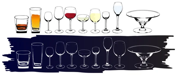 Vector wine and cognac glasses — Stock Vector