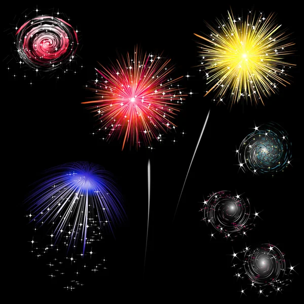 Colorful fireworks - set — Stock Vector