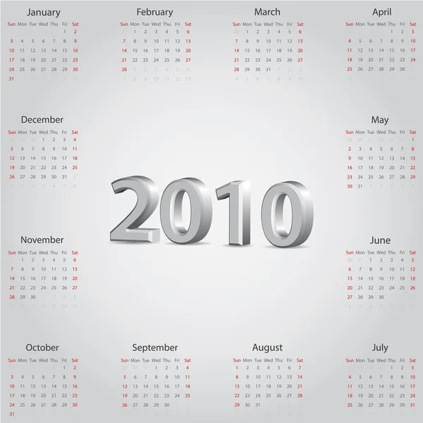 Simple calendar with 3d text — Stock Vector