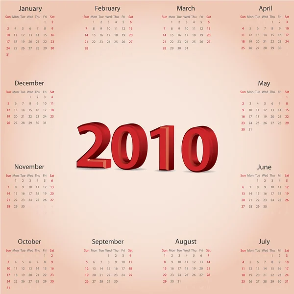 Simple calendar with 3d text in red — Stock Vector
