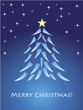 Blue christmas card with tree clipart