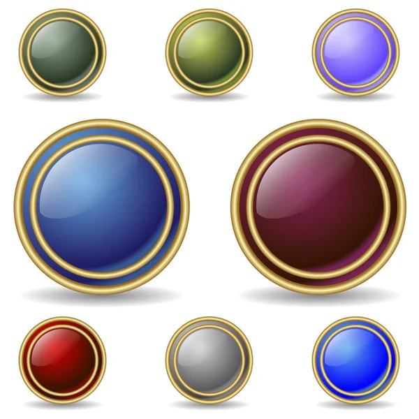 Färgknappar med dubbla guld ringar — Stock vektor