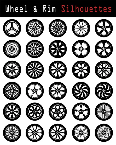 Wheel & Rim silhouettes — Stock Vector