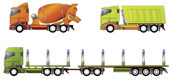 Construcción y camión de madera — Vector de stock