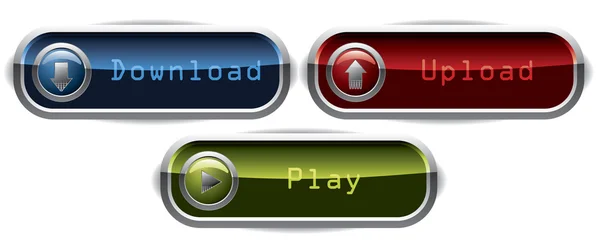 Upload, Download & Play wide buttons — Stock Vector