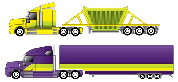 Conventional trucks with reefer and dump — Stock Vector