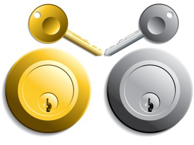 Keys and locks in gold and silver color clipart