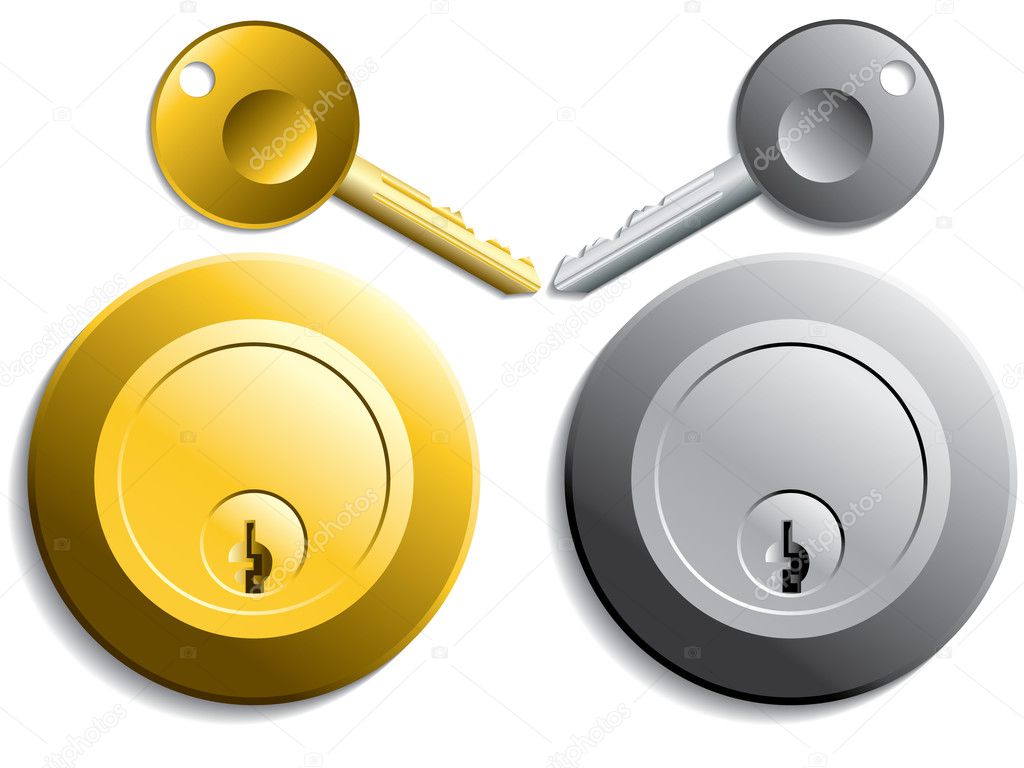 Keys and locks in gold and silver color
